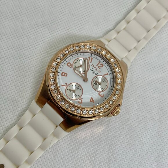 Invicta Angel Women Watch 1646 day date small second Quartz analog gold running